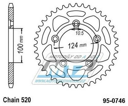 Obrázek produktu Rozeta ocelová (převodník) 0746-46zubů MTZ - Ducati 400 Scrambler Sixty2 + 797 Monster + 800 Scrambler Cafe Racer + 800 Scrambler + 821 Monster + 899 Panigale + 959 Panigale + 1100 Scrambler 95-0746-46