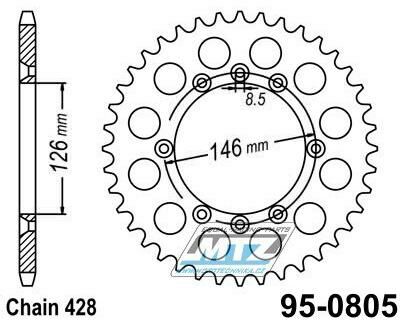 Obrázek produktu Rozeta ocelová (převodník) 0805-48zubů MTZ - Suzuki DR125 SM / 08-13 + TSX125 LC (TS125X) / 84-91 + TSR125 (TS125RK) / 89 + TSR125 (TS125R) / 90-96 + RM100 / 79-82 95-0805-48
