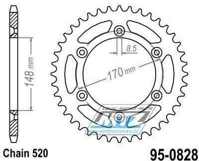 Obrázek produktu Rozeta ocelová (převodník) 0828-43zubů MTZ - Suzuki DR600S + DR650RSE + DR750S Big + DR800S Big + RM250 + RM500 + RM465 + TSX250 LC + Cagiva 350 T4E + Cagiva 350 T4R + 500 T4E + 500 T4R 95-0828-43
