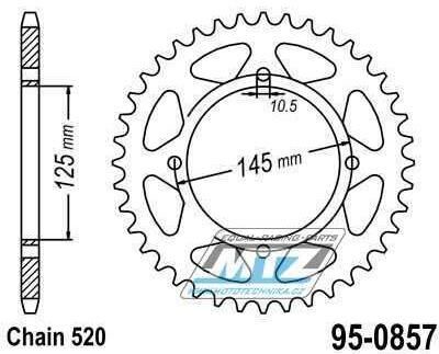 Obrázek produktu Rozeta ocelová (převodník) 0857-42zubů MTZ - Yamaha TT600 RE + XT400+XT550+XT600 + XTZ660 Tenere + XV125 Virago+XVS125 Drag Star + XV250 Dragstar+XV250 V-Star + MZ 660 Mastiff + 660 Baghira + Yuki 250 95-0857-42