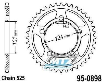 Obrázek produktu Rozeta ocelová (převodník) 0898-44zubů MTZ - KTM 950 LC8 Supermoto + 990 Supermoto + 990 SMR + 990 SMT + 990 Superduke + 1190 RC8 + 1190 RC8 R 95-0898-44