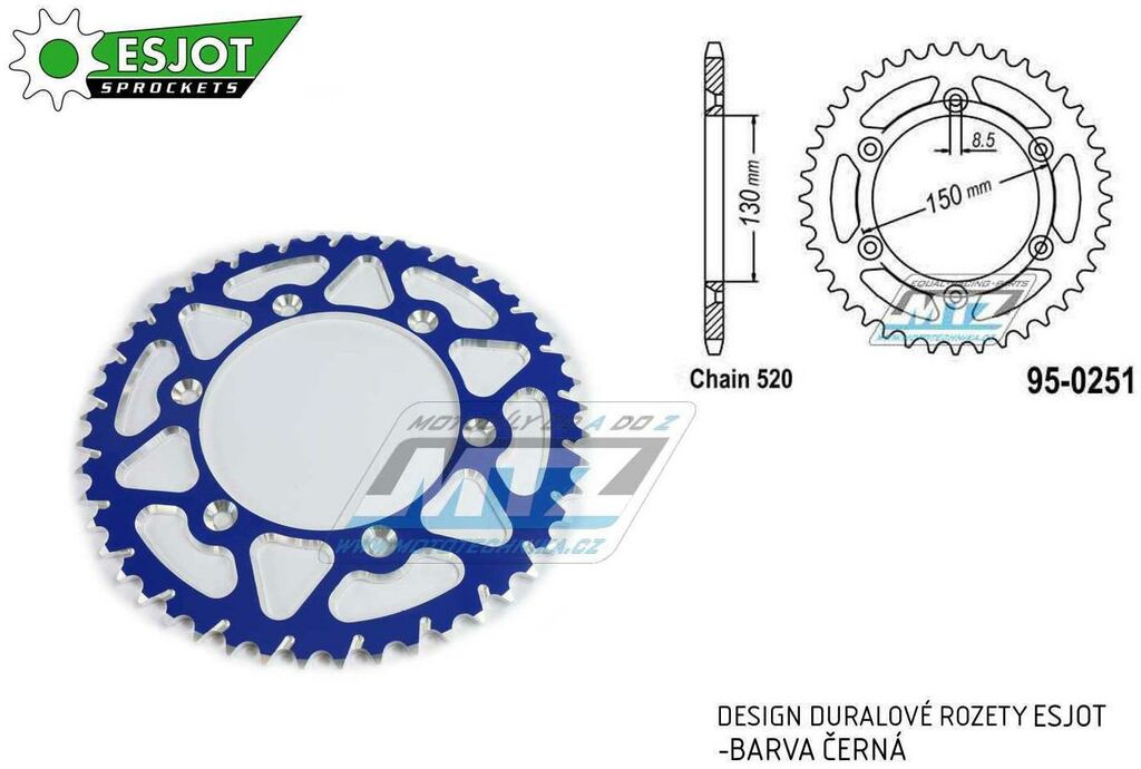 Obrázek produktu Rozeta řetězová (převodník) Dural 0251-49zubů ESJOT 51-32001-49SBL - barva modrá - Yamaha YZ125+YZ250 + YZF250+YZF400+YZF426+YZF450+YZF450X + WRF250+WRF400+WRF426+WRF450 + TTR230 + Honda XR250+XR350+X AL-0251-49-BL