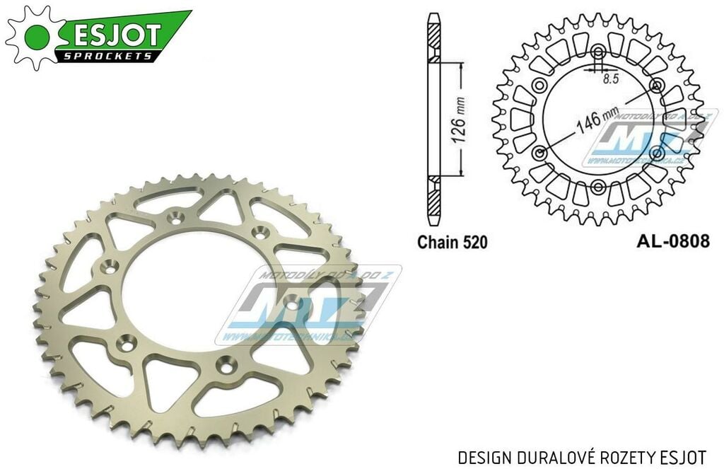 Obrázek produktu Rozeta řetězová (převodník) Dural 0808-46zubů ESJOT 51-32041-46 - barva stříbrná - Suzuki RM125 / 80-11+RM250 / 82-12+RMX250 / 89-00+RMZ250 / 07-20+RMZ450 / 05-20+RMX450Z / 10-19+DRZ250 / 01-07+DR350  AL-0808-46-ES