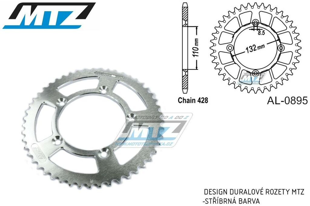 Obrázek produktu Rozeta řetězová (převodník) Dural 0895-47zubů MTZ stříbrná - KTM 85SX / 03-24 + 105SX+XC85+XC105 + Husqvarna TC85 / 14-24 + Gas-Gas MC85 AL-0895-47