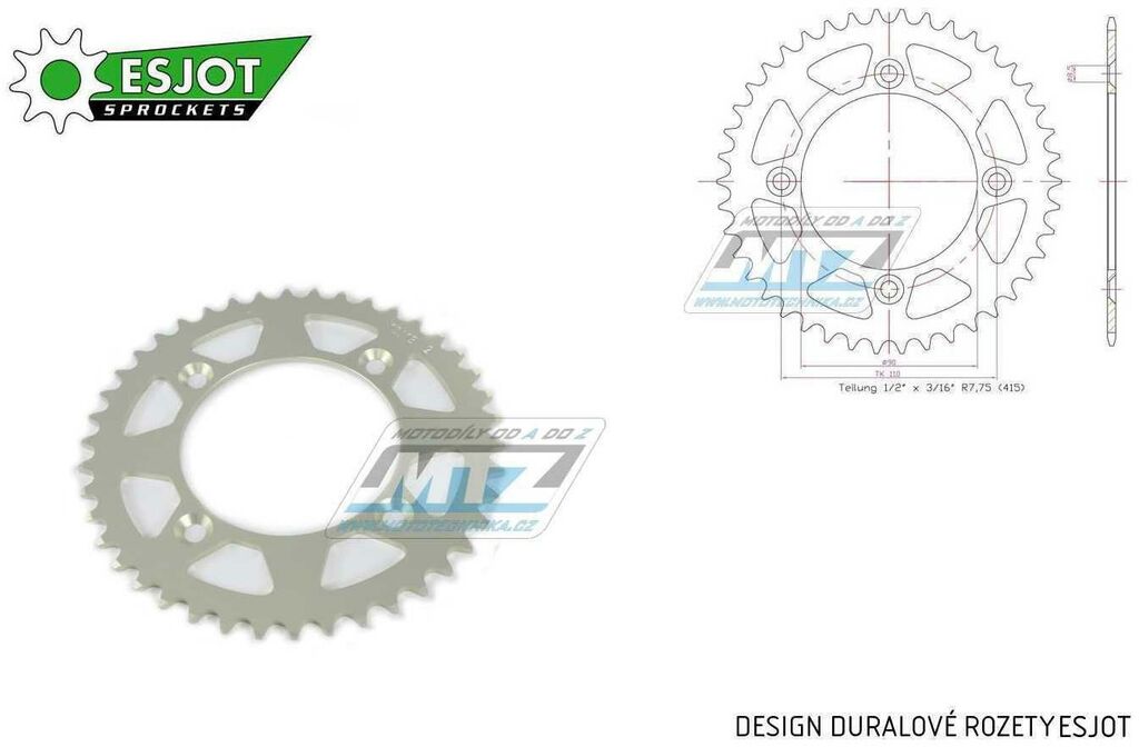 Obrázek produktu Rozeta řetězová (převodník) Dural KTM50D-40zubů ESJOT 51-12013-40 - KTM 50SX / 14-23 + SX-E 5 / 20 + Husqvarna TC50 / 17-23 AL-KTM50D-40E