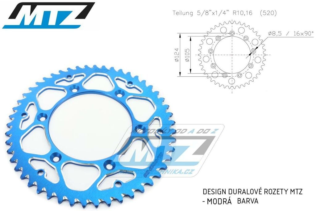 Obrázek produktu Rozeta řetězová (převodník) Dural TM-48zubů MTZ modrá - TM MX125+MX144+MX250+MX250F+MX450F+MX530F / 92-22 + EN125+EN144+EN250+EN300+EN250F+EN300F+EN450F+EN530F / 92-22 + MX80 AL-TM-48-E3