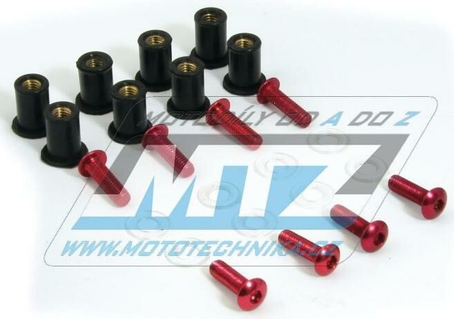 Obrázek produktu Šrouby a matice pro montáž plexi štítu M5x15mm (sada 8ks) - červené 00-24004