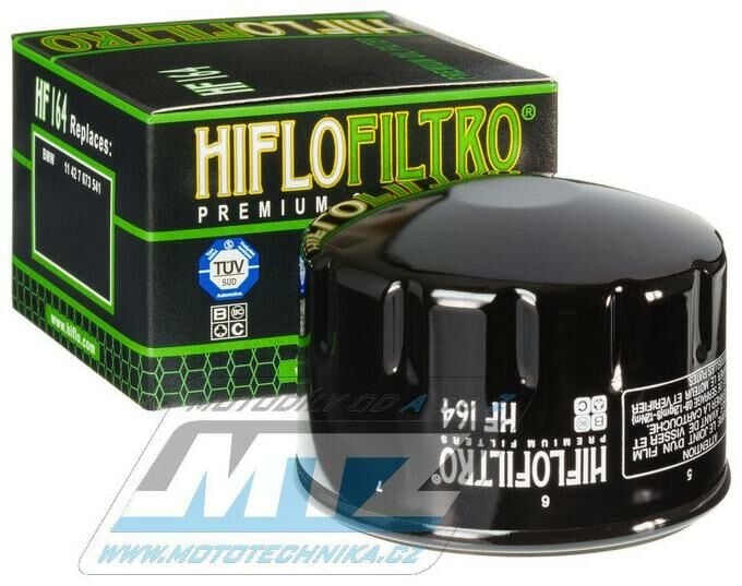 Obrázek produktu Filtr olejový HF164 (HifloFiltro) - BMW R nine T + R1200GS + R1200HP2 + R1200R + R1200RT + R1200ST + K1600GT + K1600GTL + C600 Sport + C650GT + Kymco AK550 (hf164) HF164