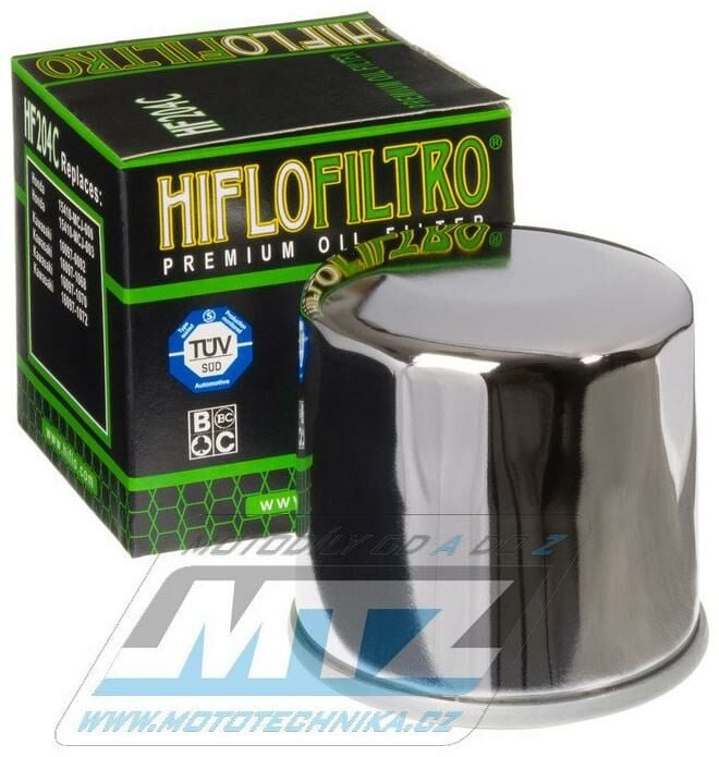 Obrázek produktu Filtr olejový HF204C (HifloFiltro) chrom - Arctic Cat 650V2 + Honda 20hp + CB500 + CBR1000 + SH300i + Kawasaki KVF750+Jet Ski Ultra+W650 + Mercury Fourstroke + MV Agusta F4R + Suzuki VZ1600 + Triumph  HF204C