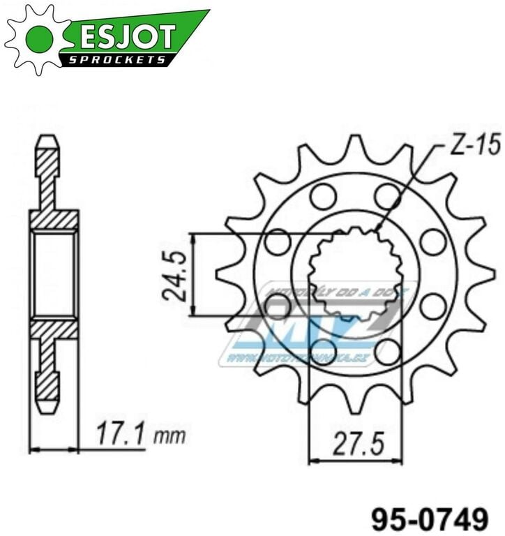 Obrázek produktu Kolečko řetězové (pastorek) 0749-16zubů ESJOT 50-29048-16S - Ducati 1103 Streetfighter + 1199 Panigale + 1199 Superleggeria + 1299 Panigale + 1103 Panigale 95-0749-16-ES