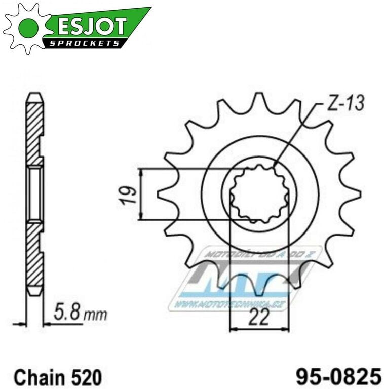 Obrázek produktu Kolečko řetězové (pastorek) 0825-13zubů ESJOT 50-32163-13S - Husqvarna Husqvarna TC250+TE250+TXC250 + TE310 95-0825-13-ES