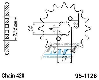 Obrázek produktu Kolečko řetězové (pastorek) 1128-14zubů MTZ - Aprilia 50RS+50RX+50SX + Derbi 50 GPR+Derbi 50 Senda + Gilera 50RCR+50SMT 95-1128-14