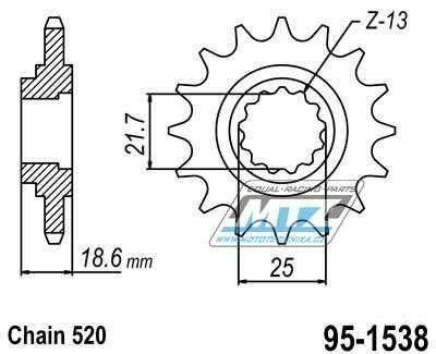 Obrázek produktu Kolečko řetězové (pastorek) 1538-14zubů MTZ - Kawasaki Z750 + Z750R + Z750S + Z800 + Z800e + Z800 Sugomi Edition 95-1538-14