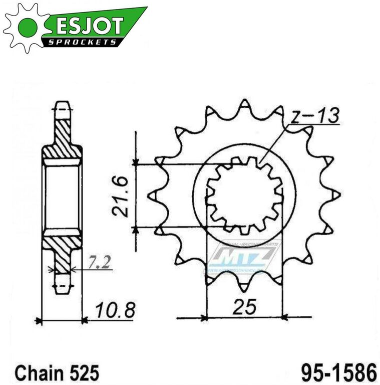 Obrázek produktu Kolečko řetězové (pastorek) 1586-15zubů ESJOT 50-29018-15 - Yamaha YZF R6 + TDM850 + TRX850 95-1586-15-ES