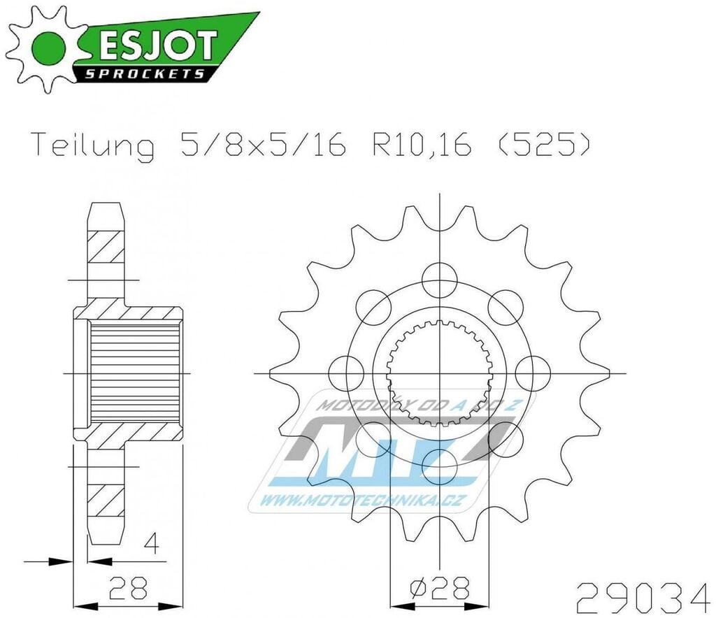 Obrázek produktu Kolečko řetězové (pastorek) 29034-18zubů ESJOT 50-29034-18S - Aprilia 850 Mana + 850 Mana GT + 850 Mana GT ABS / 08-14 50-29034-18