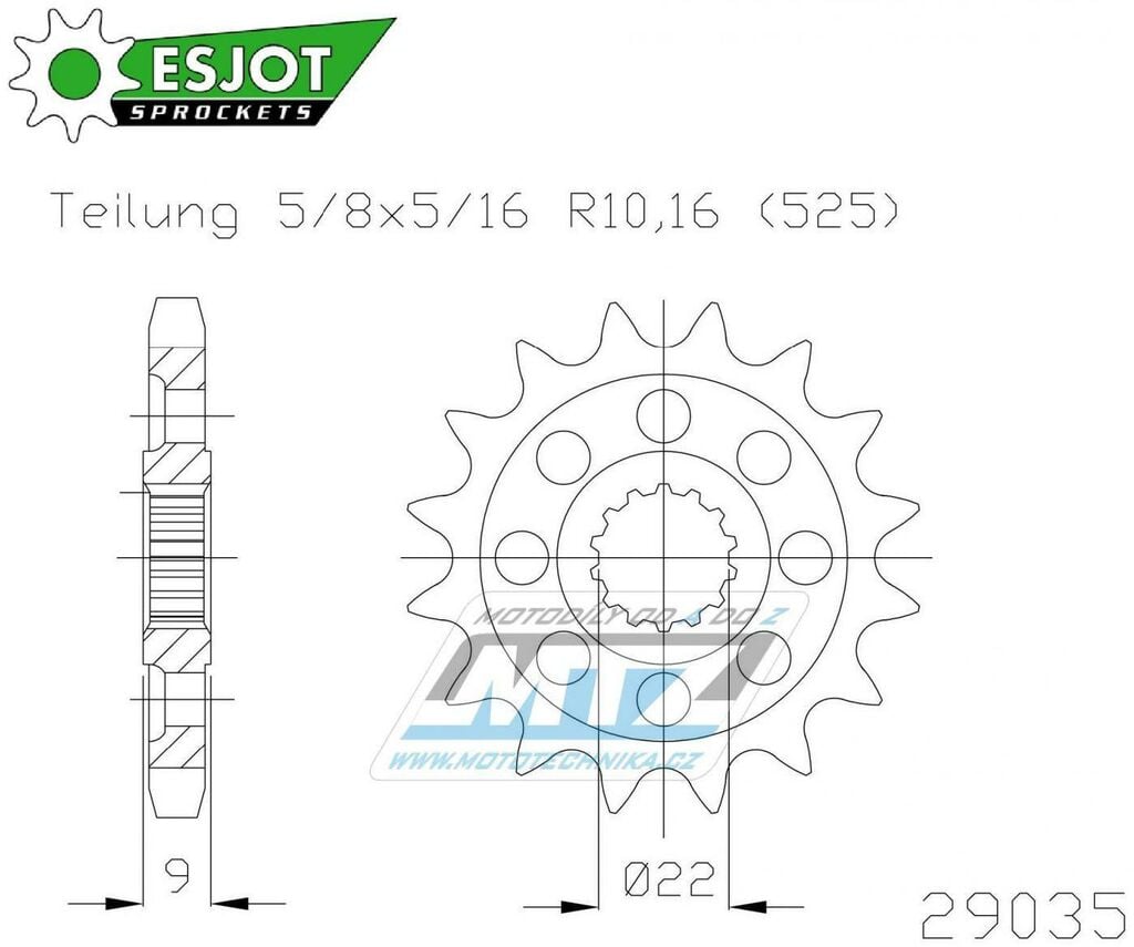 Obrázek produktu Kolečko řetězové (pastorek) 29035-16zubů ESJOT 50-29035-16S - Benelli 1130 Café Racer + 1130 TNT + 1130 Tornado TRE + 1130 TRE + 752 S ABS + 900 Tornado 50-29035-16