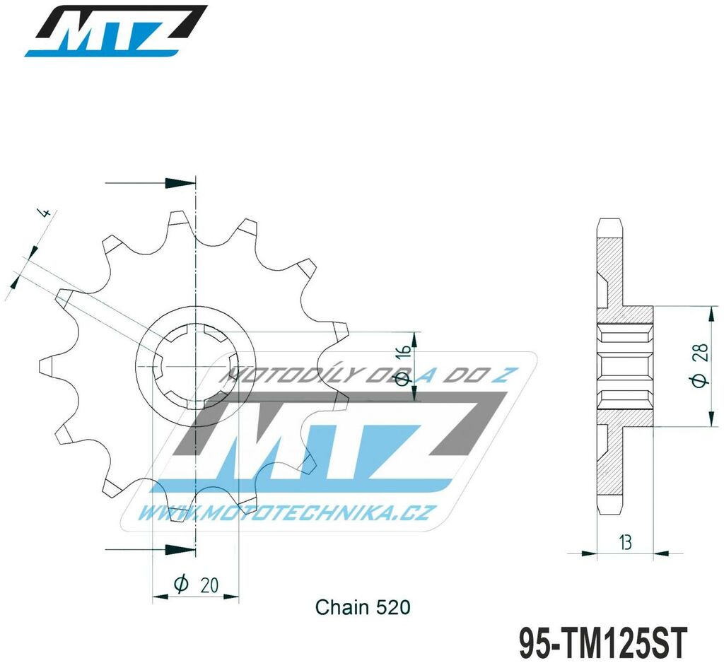 Obrázek produktu Kolečko řetězové (pastorek) 95-TM125ST-12zubů MTZ -  TM MX80 / 93-99 + MX125 + EN125 / 92-99 95-TM125ST-12