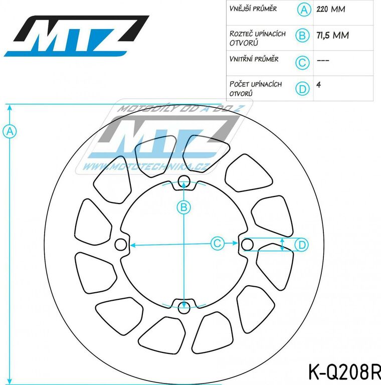 Obrázek produktu Kotouč brzdový MTZ nerezový - zubatý desing Wave - Yamaha YFZ450 / 06-14 + YFZ450R / 09-22 + YFM700R Raptor / 06-24 K-Q208R