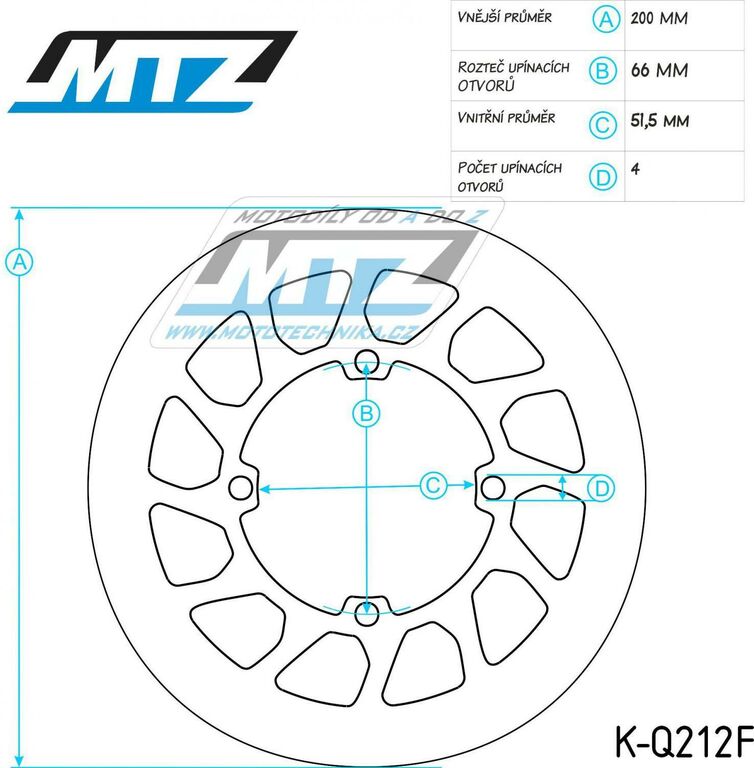 Obrázek produktu Kotouč brzdový MTZ nerezový - zubatý desing Wave - YFM125 Raptor+YFM250 Raptor + YFM350 Raptor + YFZ450 / 04-05 K-Q212R