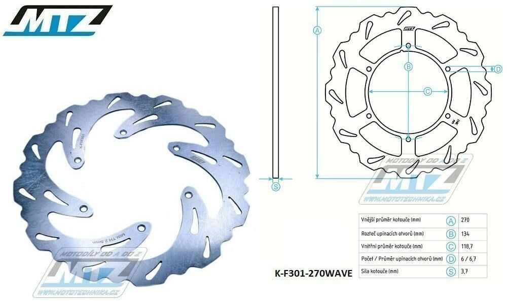 Obrázek produktu Kotouč brzdový MTZ - zubatý desing Wave (vnější průměr 270mm) - Yamaha YZ125 / 17-23 + YZ250 / 17-23 + YZ250X / 17-23 + YZF250 / 16-23 + YZF250X / 17-23 + YZF450 / 16-23 + YZF450X / 16-23 + WRF250 / 1 K-F301-270WAV