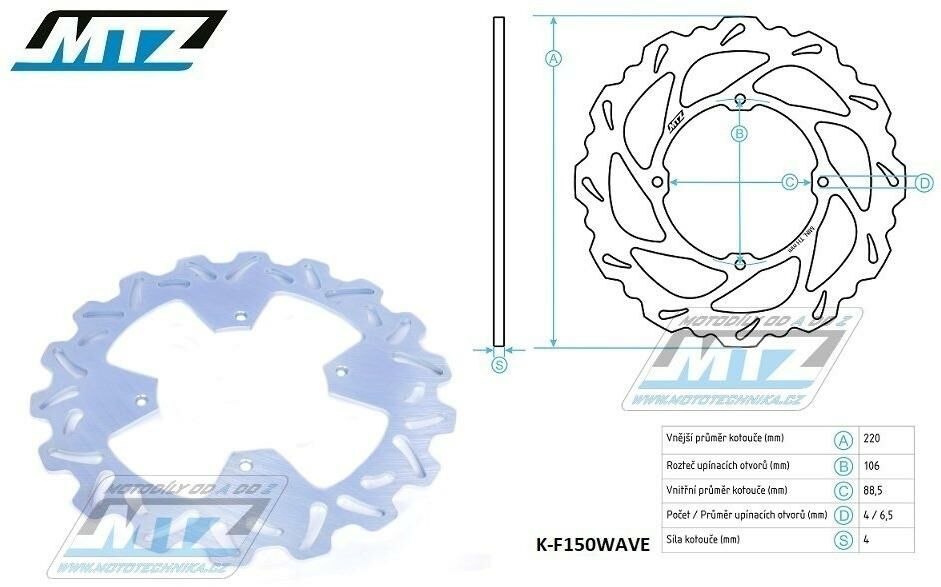 Obrázek produktu Kotouč brzdový MTZ - zubatý desing Wave - Honda CR80 / 96-02 + CR85 / 03-07 + CRF150R / 07-24 K-F150WAVE