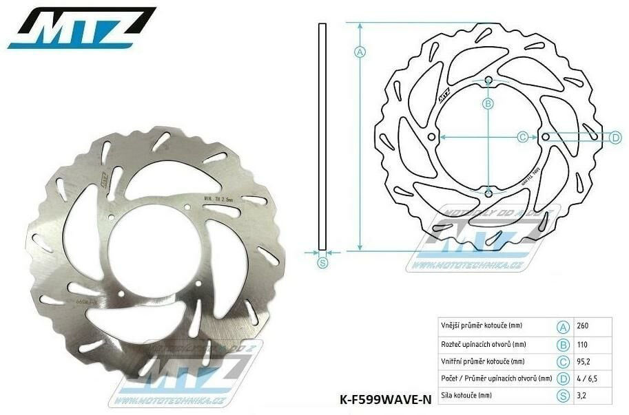 Obrázek produktu Kotouč brzdový MTZ - zubatý desing Wave - KTM  Freeride 250R+Freeride250F +  Freeride 350 K-F599WAVE-N