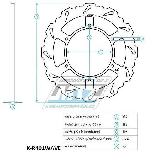 Obrázek produktu Kotouč brzdový MTZ - zubatý desing Wave - Suzuki RM125 / 99-11+RM250 / 99-12 + RMX250 / 89-00 (k-r401wave) K-R401WAVE