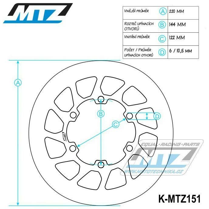 Obrázek produktu Kotouč brzdový (220/122/6D) - kulatý design - Honda CR125 / 86-88 + CR500 / 87-88 K-MTZ151R