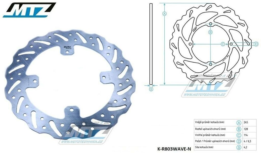 Obrázek produktu Kotouč brzdový MTZ nerezový - zubatý desing Wave - TM EN125+MX125+EN144+MX144+EN250+MX250+EN300+MX300 + EN250F+MX250F+EN450F+MX450F+SMX450+EN530F+MX530F + SMR530+SMX530 K-R803WAVE-N