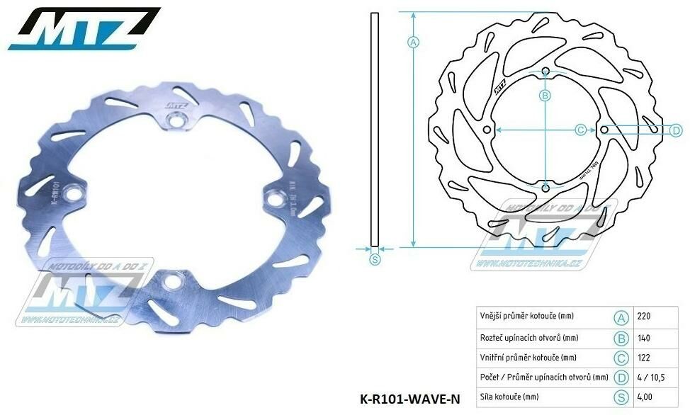 Obrázek produktu Kotouč brzdový MTZ nerezový - zubatý desing Wave - Honda CR125 / 89-97 + CR250 / 87-96 + CR500 / 89-01 K-R101WAVE-N
