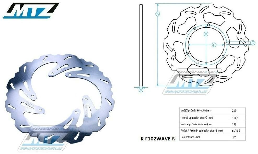 Obrázek produktu Kotouč brzdový MTZ nerezový - zubatý desing Wave - Honda CR125+CR250+CR500 + CRF250R+CRF250RX+CRF250X+CRF450R+CRF450RX+CRF450X K-F102WAVE-N