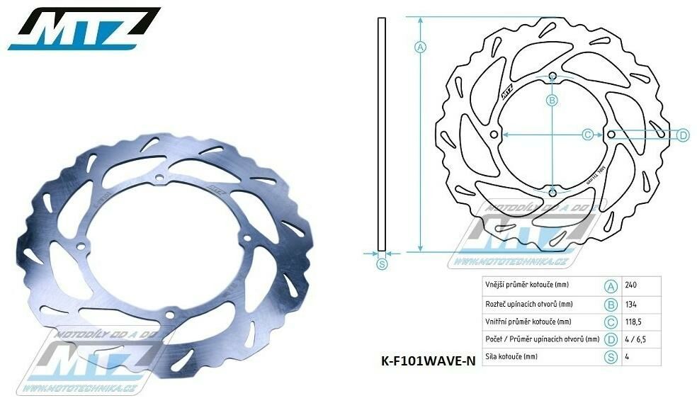 Obrázek produktu Kotouč brzdový MTZ nerezový - zubatý desing Wave - Honda CR125+CR250+CR500+XR350+XL250+XL350+XLR125 K-F101WAVE-N