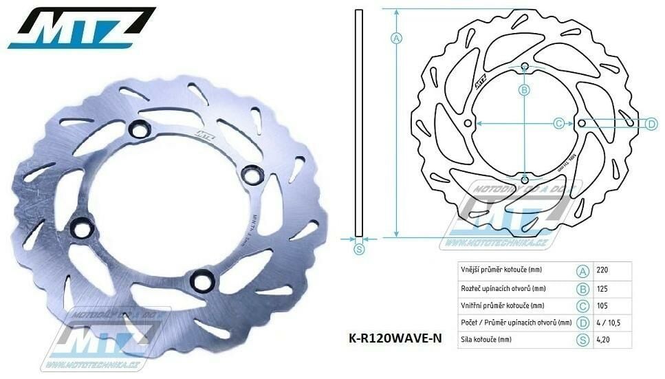 Obrázek produktu Kotouč brzdový MTZ nerezový - zubatý desing Wave - Honda CRF250L / 12-20 + CRF300L / 21-23 + XR250R / 91-04 + XR400R / 96-04 + XR600R+XR650L / 93-16 + NX650 Dominator / 88-02 + SLR650 / 97-99 + FMX650 K-R120WAVE-N