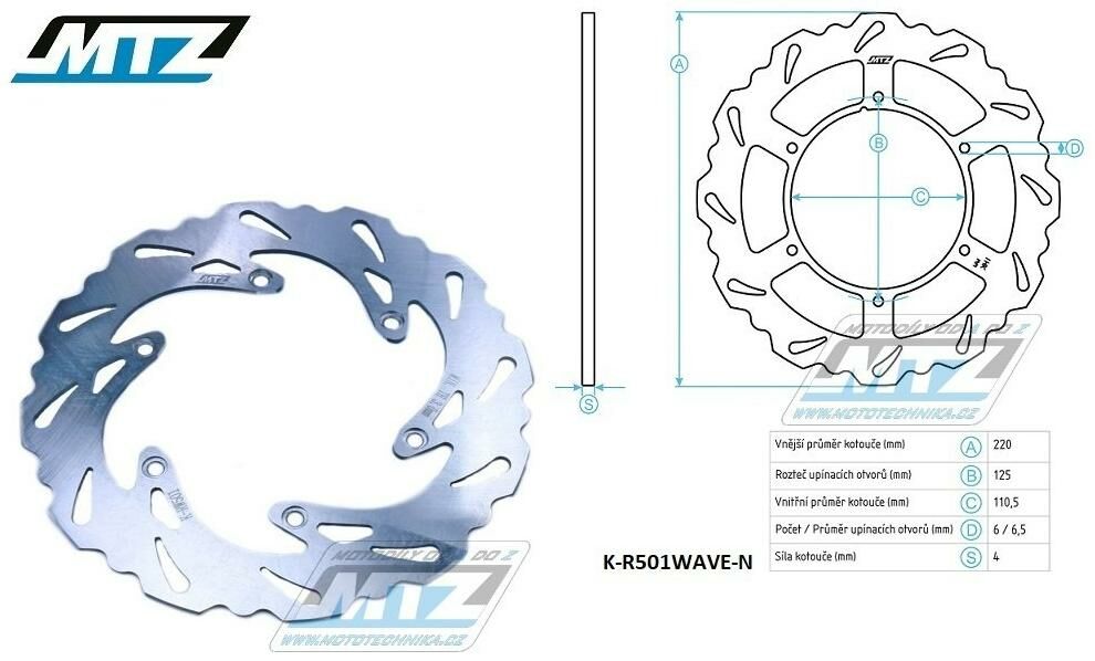 Obrázek produktu Kotouč brzdový MTZ nerezový - zubatý desing Wave - KTM SX+SXF+EXC+EXCF+EXCR+GS+MXC+LC4+SC+SMR+SXS+SXC+XC+XCF+XCW + Husaberg FE+FS+FX+FC+TE + Husqvarna FC+FE+TC+TE K-R501WAVE-N