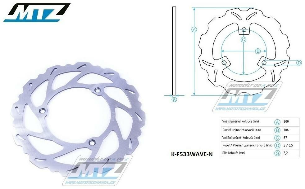 Obrázek produktu Kotouč brzdový MTZ nerezový - zubatý desing Wave - Husqvarna TC65 / 17-23 + KTM SX65 / 04-23 + Gas-Gas MC65 / 21-23 K-F533WAVE-N