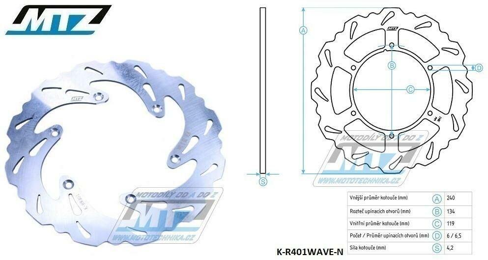 Obrázek produktu Kotouč brzdový MTZ nerezový - zubatý desing Wave - Suzuki RM125 / 99-11 + RM250 / 99-12 + RMX250 / 89-00 K-R401WAVE-N