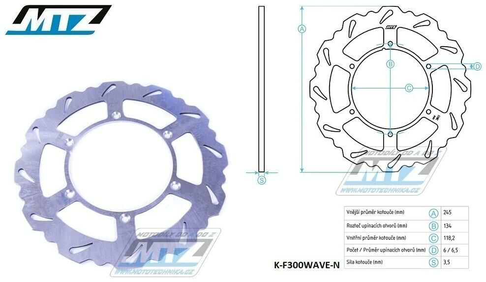Obrázek produktu Kotouč brzdový MTZ nerezový - zubatý desing Wave - Yamaha YZ125+YZ250 / 92-00+YZF400 / 98-00 + WR250 / 92-97+WRF400 / 98-00 K-F300WAVE-N