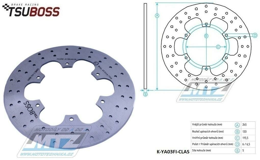 Obrázek produktu Kotouč brzdový (245/115/6D) - Yamaha XTZ750 / 89-99 K-YA03FI-CLAS
