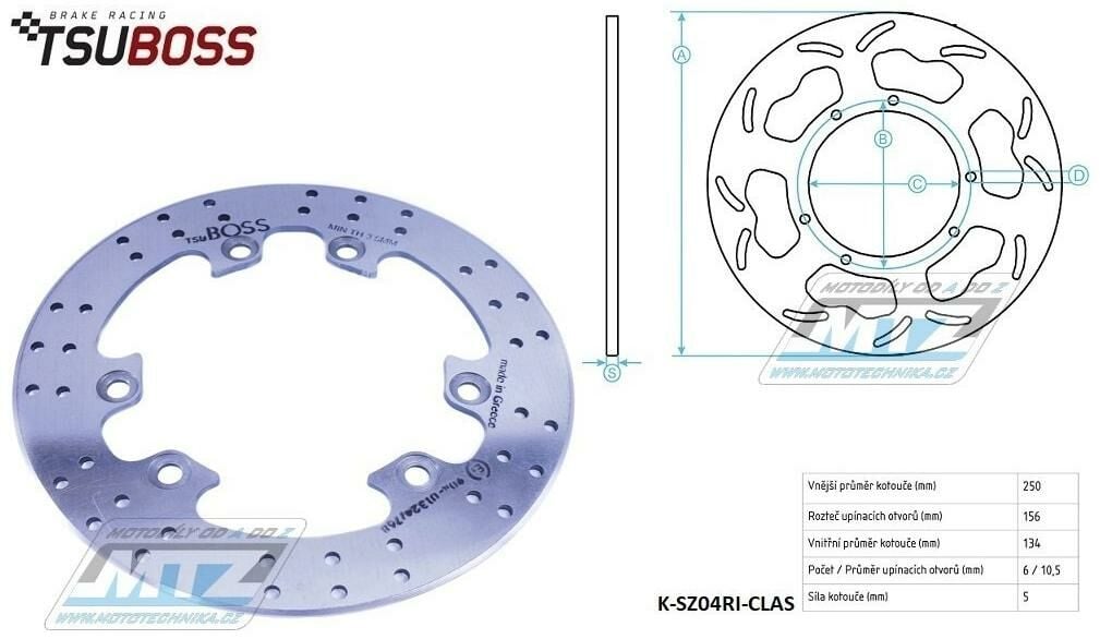 Obrázek produktu Kotouč brzdový (250/134/6D) - Suzuki DR600Djebel +DR650 / 91-95+DR650Djebel / 90-95+DR650R / 90-93+DR650RE / 94-95+DR650RS / 90-91+DR650RSE / 91-93+DR750BIG / 88-89+DR800BIG / 89-96 K-SZ04RI-CLAS