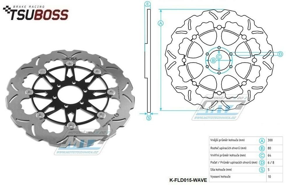 Obrázek produktu Kotouč brzdový (300/64/6D) - zubatý design - Cagiva Freecia + Ducati + Indian + Moto Guzzi + Moto Morini + Victory + Yamaha TZ+XJR+FZR+FZS Fazer+TDM+TRX K-FLD015-WAVE