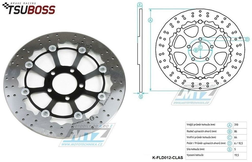 Obrázek produktu Kotouč brzdový nerezový (310/64/5D) - Suzuki GSF250Bandit+GSF400Bandit+GS500E+GS500F+RF900R+GSF1200Bandit+GSX1200 K-FLD012-CLAS