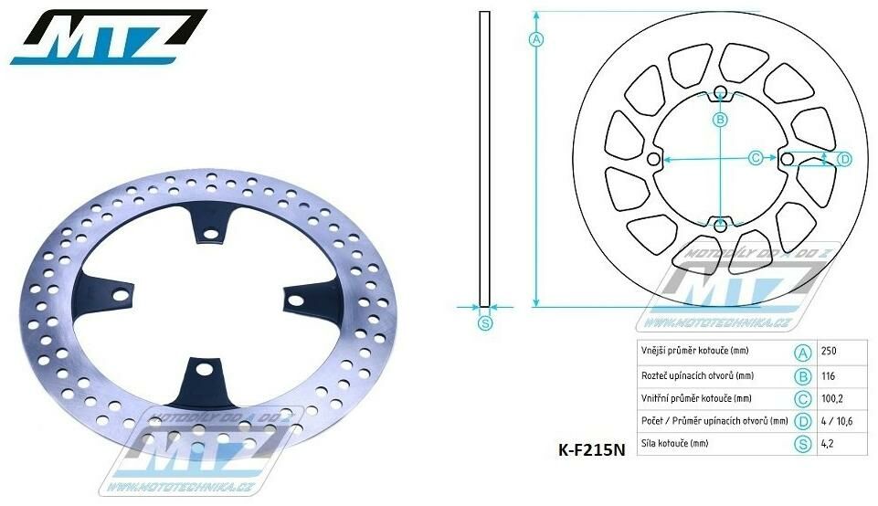 Obrázek produktu Kotouč brzdový  MTZ Classic - Kawasaki KX125 / 03-05+KX250 / 03-05+KXF250 / 04-05+KDX125 / 90-99+KDX200 / 95-06+KDX220R / 97-05+KLX250 / 06-10 + Suzuki RMZ250 / 04-06 K-F215N