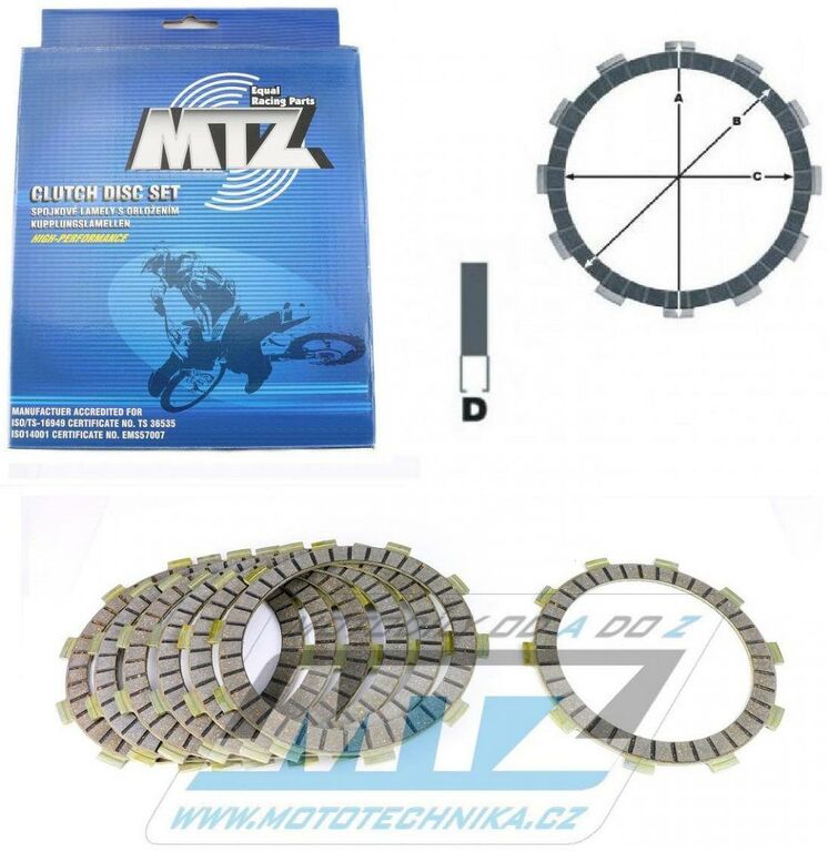 Obrázek produktu Lamely spojkové třecí (s obložením) MTZ 881-D1193-7 - Honda CRM250 + TRX250 + TRX400EX + XR400R + CBR600F + Yamaha YZF300R 881-D1193-7