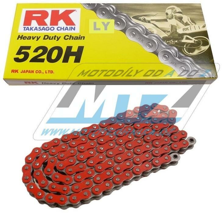 Obrázek produktu Řetěz RK 520 H (118čl) - netěsněný/ bezkroužkový  (červený) Ř520H118NR