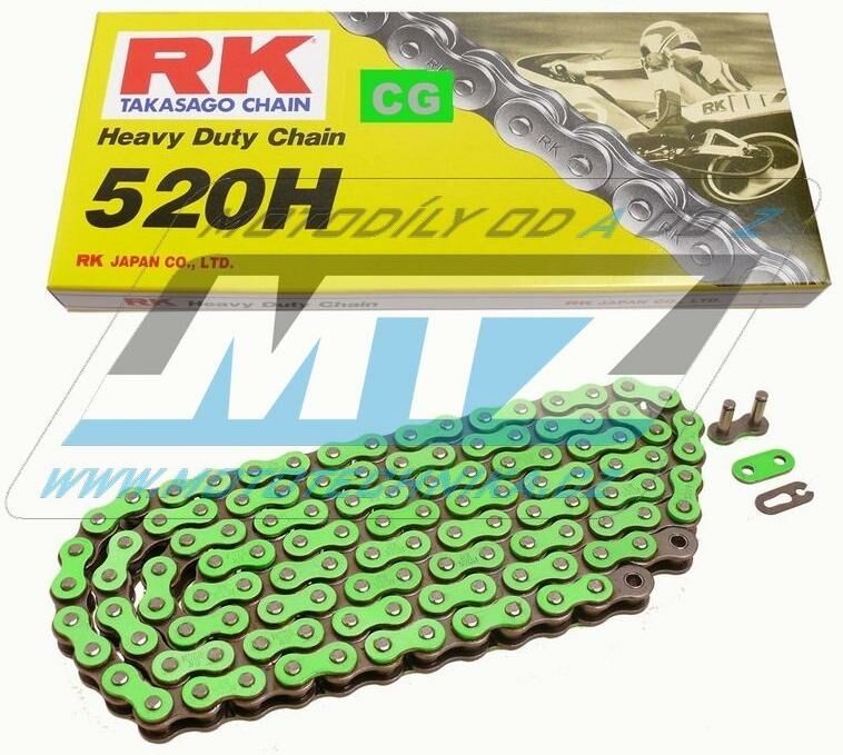 Obrázek produktu Řetěz RK 520 H (118čl) - netěsněný/ bezkroužkový (zelený) Ř520H118NM