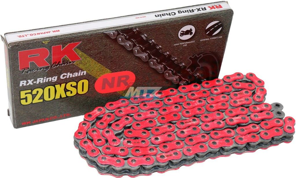 Obrázek produktu Řetěz RK 520 XSO-Z1 (118čl) - těsněný/ x kroužkový (červený) Ř520XSO118NR