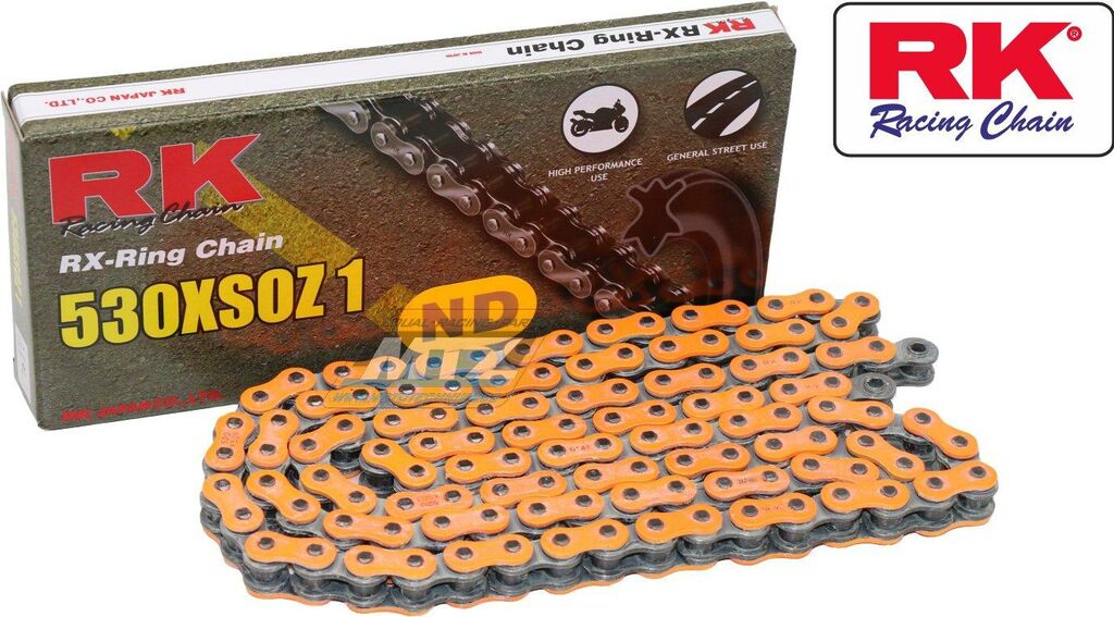 Obrázek produktu Řetěz RK 530 XSO (114čl) - těsněný/ x kroužkový (oranžový) Ř530XSO114ND