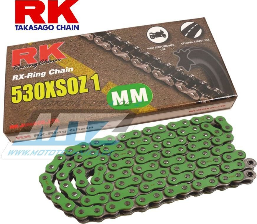 Obrázek produktu Řetěz RK 530 XSO (114čl) - těsněný/ x kroužkový (zelený) Ř530XSO114NM