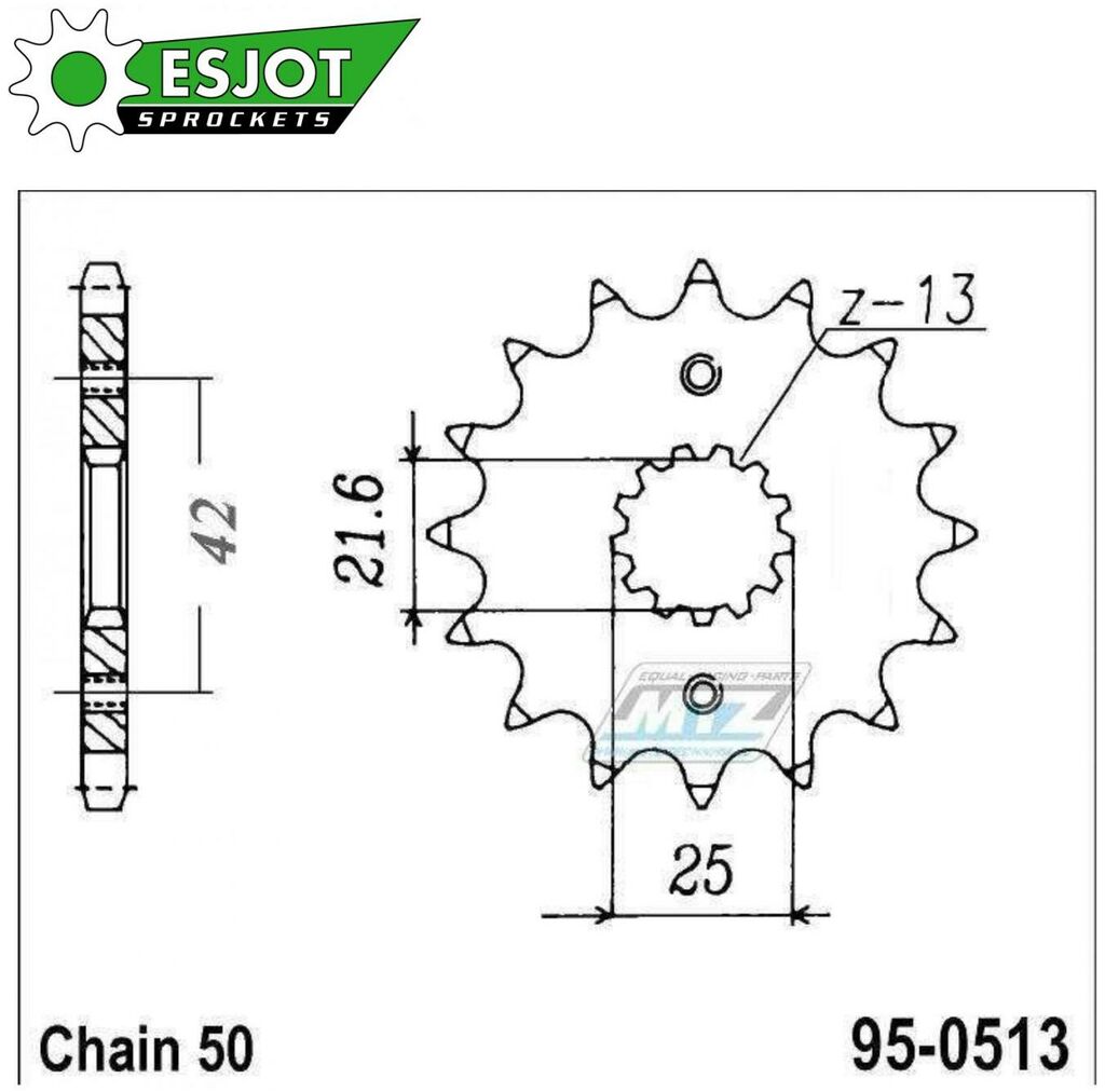 Obrázek produktu Kolečko řetězové (pastorek) 0513-13zubů ESJOT 50-35021-13 - Suzuki GS400+GSX400 + GS550+GSF600+GS650+GSXR750+VZ800+RF900R+GSXR1100+GSF1200+GSXR1300R + Kawasaki Z250+GPZ500R+Z550+ZX600+Z650+Z750 + Yama 95-0513-13-ES