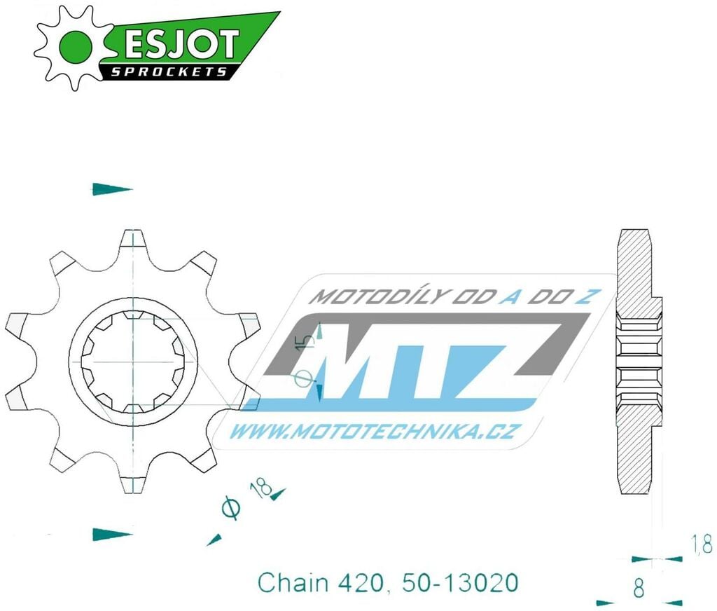 Obrázek produktu Kolečko řetězové (pastorek) 13020-10zubů ESJOT 50-13020-10 - Aprilia 50AF-1 Europa-Futura 420 / 92 + 50MX / 04-06 + 50RS Extrema 3V 420 / 92-94 50-13020-10